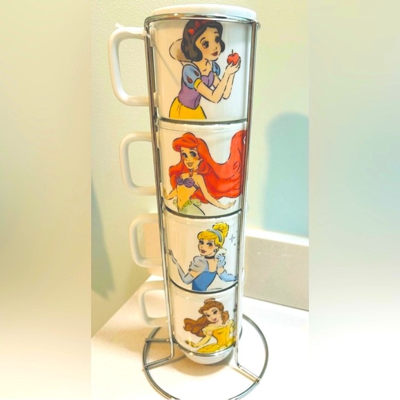 RARE Disney Princess Stackable Mug Set- Ariel, Belle, Cinderella, Snow White - Picture 1 of 9
